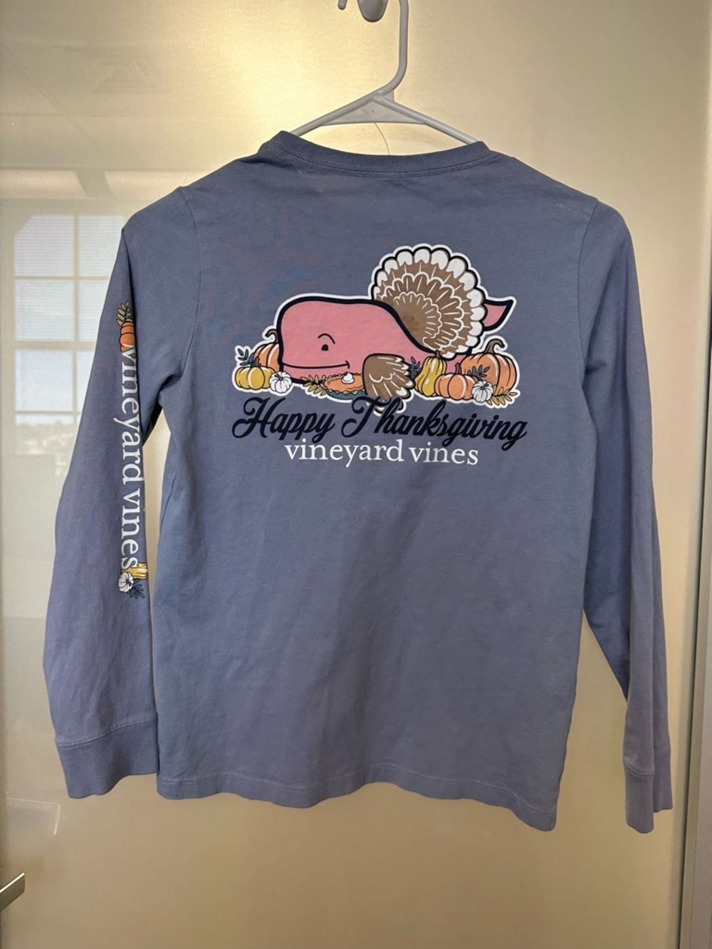 Vineyard Vines Long Sleeve Thanksgiving T-Shirt Boys Small Blue - Picture 4 of 5